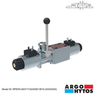 Argo-Hytos RPER3-063Y11/02400E1/B19 (40425200) Hidrolik NG06 4/3 Y Merkez DC-24V Çift Bobin Kumandalı ve Kol Kumandalı Yön Kontrol Valfi - 1