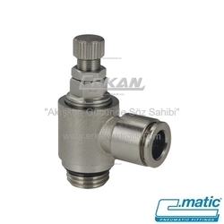 Pnömatik Push-In Nikel Kaplı Pirinç Döner Hız Ayar Valfi - El Ayarlı Tip, Tek Yönlü V Tip (MV41 V) - C.MATIC