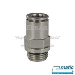 C.MATIC - C.Matic - Pnömatik Push-In Nikel Kaplı Pirinç Stop Rakor
