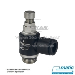 Pnömatik Push-In Nikel Kaplı Pirinç+Plastik Döner Hız Ayar Valfi - El Ayarlı Tip, Çift Yönlü B Tip (MV36 B) - C.MATIC