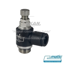 Pnömatik Push-In Nikel Kaplı Pirinç+Plastik Döner Hız Ayar Valfi - El Ayarlı Tip, Tek Yönlü C Tip (MV36 C) - C.MATIC