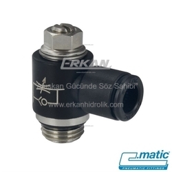 Pnömatik Push-In Nikel Kaplı Pirinç+Plastik Döner Hız Ayar Valfi -Tornavida Tip, Tek Yönlü V Tip (MV38 V) - C.MATIC
