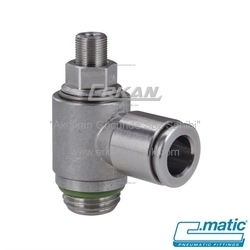 Pnömatik Push-In Paslanmaz Çelik (SS316L) Döner Hız Ayar Valfi - El Ayarlı Tip, Tek Yönlü C Tip (VX18 C) - C.MATIC