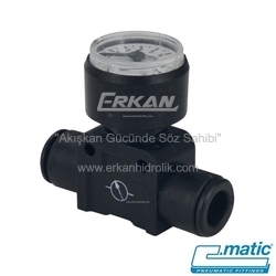 Pnömatik Push-In Plastik Nipel - Manometreli (MV51) - C.MATIC