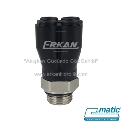 Pnömatik Push-In Nikel Kaplı Pirinç+Plastik 4′lü Döner YE (MB44) - C.MATIC