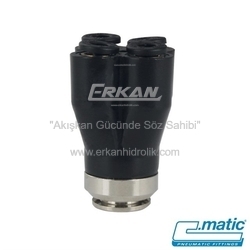 Pnömatik Push-In Nikel Kaplı Pirinç+Plastik 4&prime;lü YE (MB43) - C.MATIC