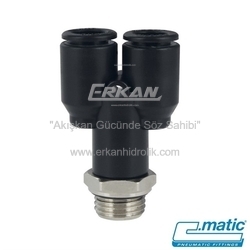 Pnömatik Push-In Nikel Kaplı Pirinç+Plastik Döner Orta Bacak Dişli YE (MB31) - C.MATIC