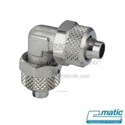 Pnömatik Push-On (Somun Sıkmalı) Nikel Kaplı Pirinç Dirsek (MC18) - C.MATIC