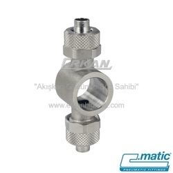 Pnömatik Push-On (Somun Sıkmalı) Nikel Kaplı Pirinç İkili Banjo Çıkış (MC24) - C.MATIC