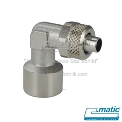 Pnömatik Push-On (Somun Sıkmalı) Nikel Kaplı Pirinç Sabit Dişi Dirsek (MC17) - C.MATIC
