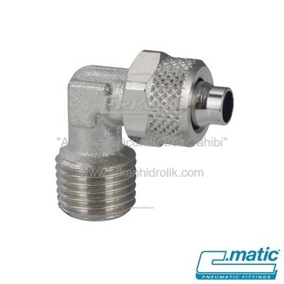 Pnömatik Push-On (Somun Sıkmalı) Nikel Kaplı Pirinç Sabit Dirsek (MC16) - 1