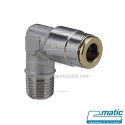 Yağlama 250 bar Push-In Nikel Kaplı Pirinç Sabit Dirsek (HP14) - C.MATIC