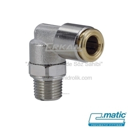 C.MATIC - C.Matic - Yağlama 80 bar Push-In Nikel Kaplı Pirinç Döner Dirsek