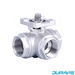 DURAVIS - Duravis - 304 SS/316 SS Paslanmaz Çelik Gövdeli 3/2 Yollu L Port Dişli Tip Tepe Flanşlı Küresel Vana