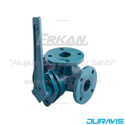 Duravis - GG25 Pik Döküm Gövdeli 3/2 Yollu Flanşlı Tip Kollu Plug (Konik) Vana - 1