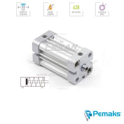 Pemaks - KCS-A Serisi Önden Yaylı Manyetik Kompakt Pnömatik Silindir (Ø32...Ø100) (ISO 21287) - 1