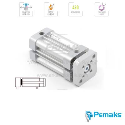 Pemaks - KCY-A Serisi Dönmez Milli Manyetik Kompakt Pnömatik Silindir (Ø32...Ø100) (ISO 21287)