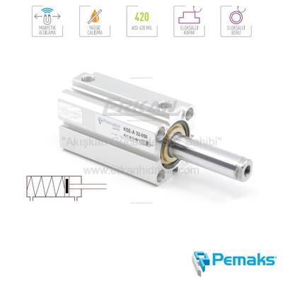 Pemaks - KSE-A Serisi Arkadan Yaylı Manyetik Kompakt Pnömatik Silindir (Ø20...Ø100) - 1