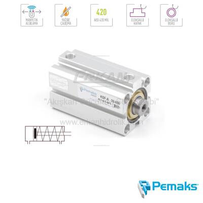 Pemaks - KSF-A Serisi Önden Yaylı Manyetik Kompakt Pnömatik Silindir (Ø20...Ø100) - 1