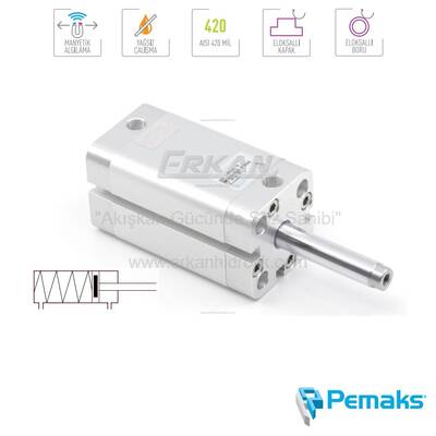 Pemaks - PKE-A Serisi Arkadan Yaylı Manyetik Kompakt Pnömatik Silindir (Ø32...Ø100) - 1