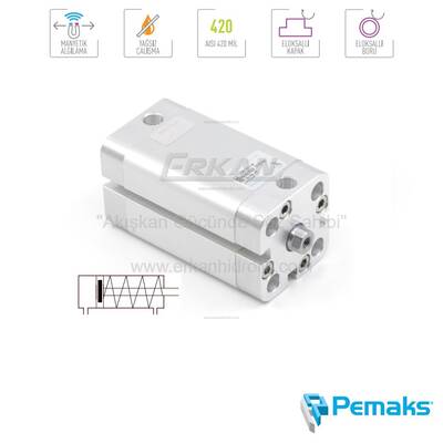 Pemaks - PKS-A Serisi Önden Yaylı Manyetik Kompakt Pnömatik Silindir (Ø32...Ø100)