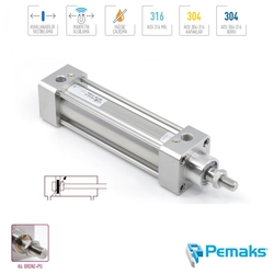 PEMAKS - Pemaks - PRS-A Serisi Komple Paslanmaz Çelik Manyetik ve Yastıklamalı Pnömatik Silindir (Ø32...Ø125) (ISO 15552)