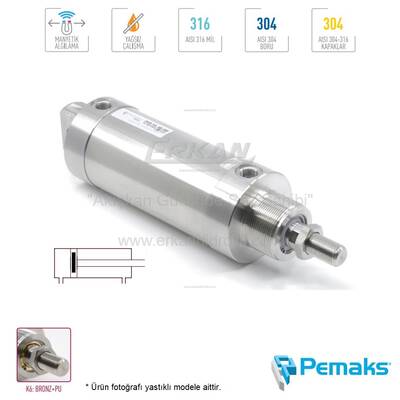 Pemaks - PVS-A Serisi Komple Paslanmaz Çelik Manyetik Mini Pnömatik Silindir (Ø80…Ø100) (ISO 6432) - 1