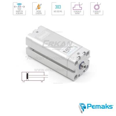 Pemaks - PK-A Serisi Manyetik Kompakt Pnömatik Silindir (Ø12...Ø25) (ISO 21287)