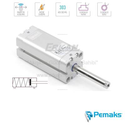 Pemaks - PKE-A Serisi Arkadan Yaylı Manyetik Kompakt Pnömatik Silindir (Ø12...Ø25) (ISO 21287) - 1