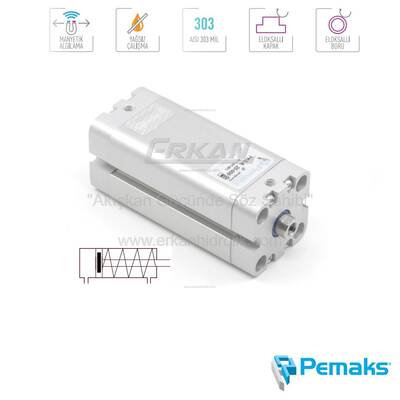 Pemaks - PKS-A Serisi Önden Yaylı Manyetik Kompakt Pnömatik Silindir (Ø12...Ø25) (ISO 21287) - 1