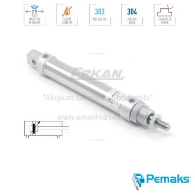 Pemaks - PMY-A Serisi Manyetik ve Yastıklamalı Mini Pnömatik Silindir (Ø16...Ø25) (ISO 6432)