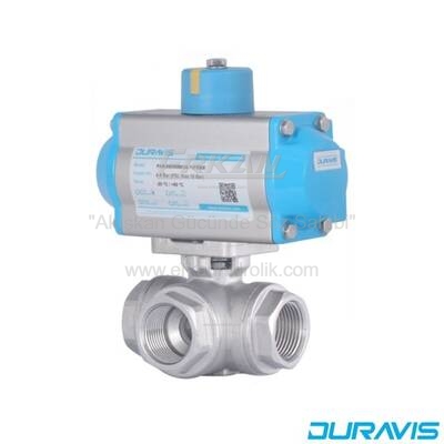 Duravis - Pnömatik Aktüatörlü 3/2-Yollu T Port Dişli Tip 316SS Paslanmaz Çelik Küresel Vana (PBLV 320/321)