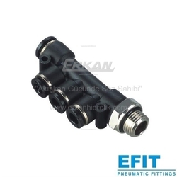 Pnömatik Push-In Nikel Kaplı Pirinç+Plastik Döner Dişli Çoklu Dağıtıcı (PKD-G) - EFIT