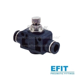 Pnömatik Push-In Nikel Kaplı Pirinç+Plastik Hat Tipi Hız Ayar Valfi - El Ayarlı Tip, Tek Yönlü (Çekvalfli) (JSU) - EFIT