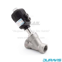 DURAVIS - Duravis - SS 316L Paslanmaz Çelik Y-Tipi Düz Geçişli PTFE Contalı Tek Etkili N.K. PA Aktüatörlü Pistonlu Vana - Seri: PPV-10P Dişli Tip