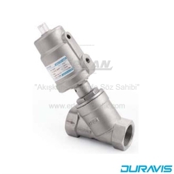 DURAVIS - Duravis - SS 316L Paslanmaz Çelik Y-Tipi Düz Geçişli PTFE Contalı Tek Etkili N.K. Pistonlu Vana - Seri: PPV-20S Dişli Tip